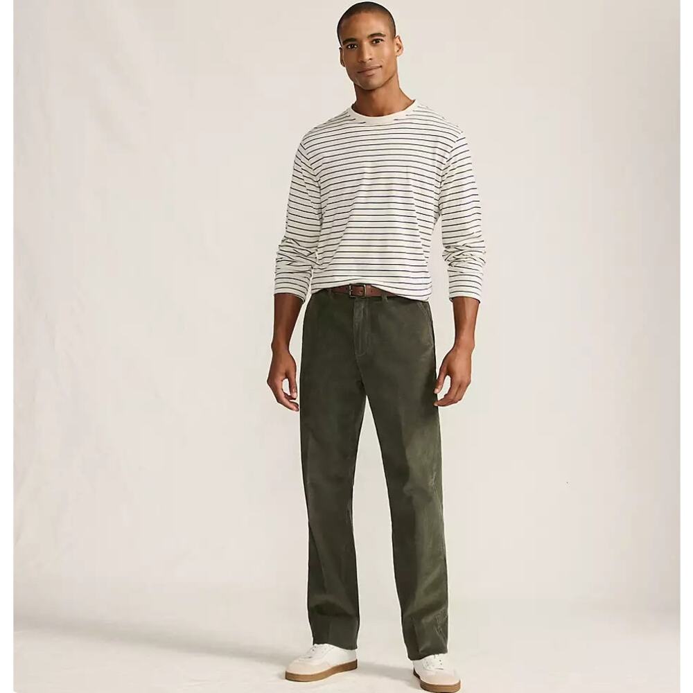 Lands End Moss Green Corduroy Comfort Waist Classic Plain Front Pant Size 44x34